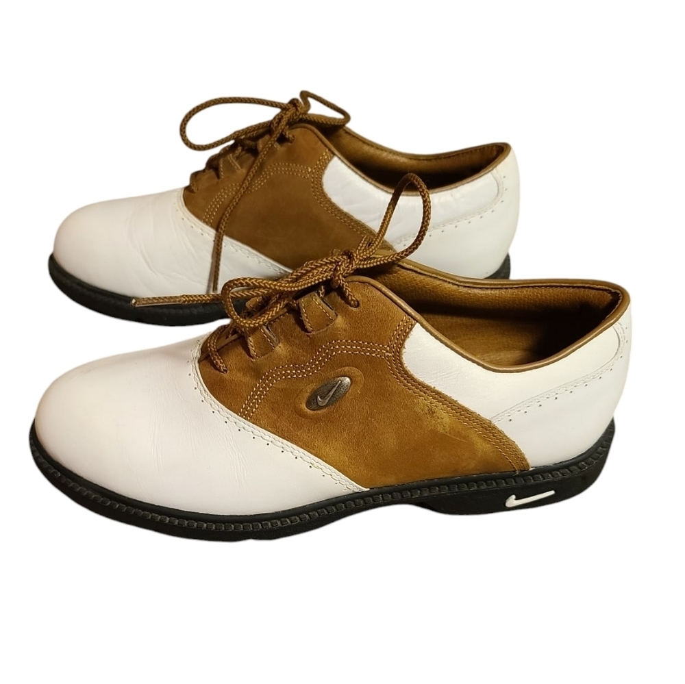 NIKE Zoom Air Golf Sneakers White And Tan Colorblock Spikes 7M - Picture 2 of 14